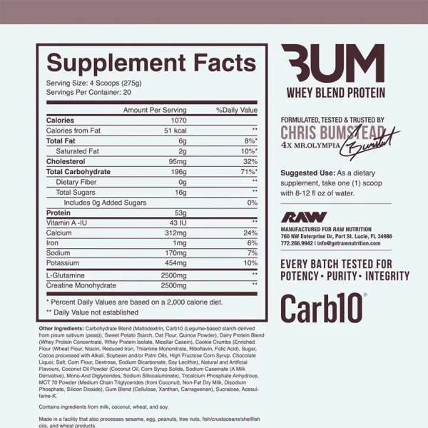 گینر مس راو نوتریشن|RAW Nutrition CBUM Mass Gainer - تصویر 2